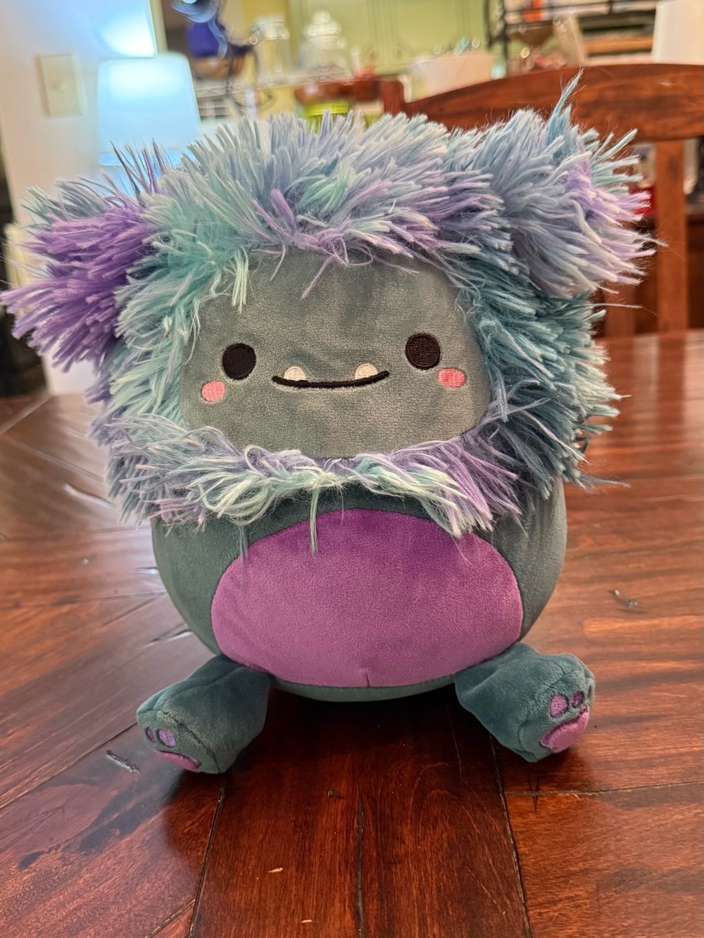 Squishmallows Teal Body Plush with Purple Belly and Multicolor Fuzzy Mane